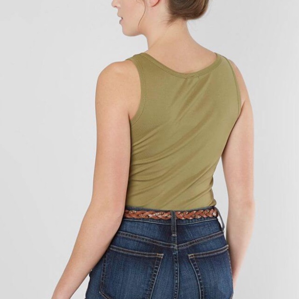 Buckle Gimmicks Shirred Ribbed Tank in Olive Green - Picture 3 of 10